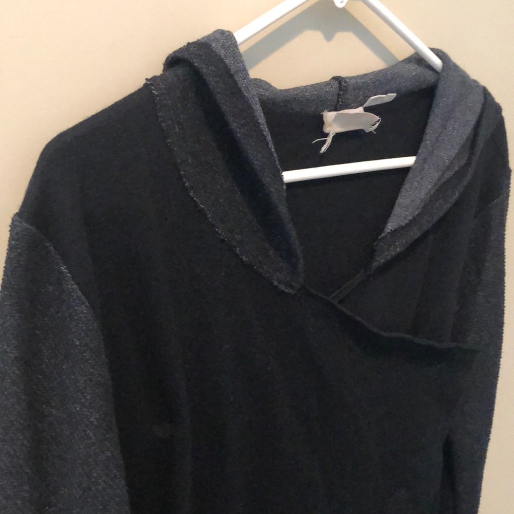 Anthro asymmetrical hoodie sweater, gray sleeves L